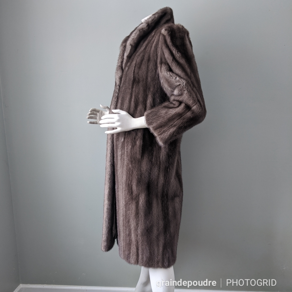 Vintage Silver Blue Mink Fur Coat Puff Strong Shoulder S M - Picture 5 of 9